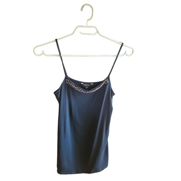 Small Navy Blue Beaded Spaghetti Strap Tank Top with Beads - Picture 5 of 5